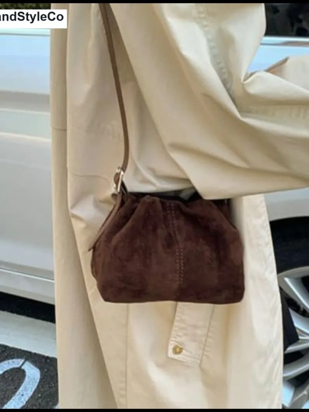 Suede Tote Bag Women Pleated Cloud Handbag Shoulder Crossbody Purse Dumpling Bag